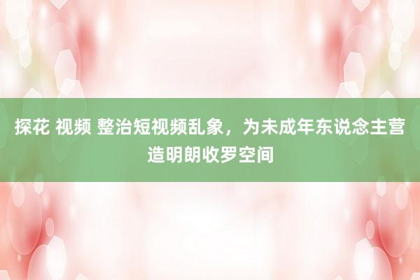 探花 视频 整治短视频乱象，为未成年东说念主营造明朗收罗空间